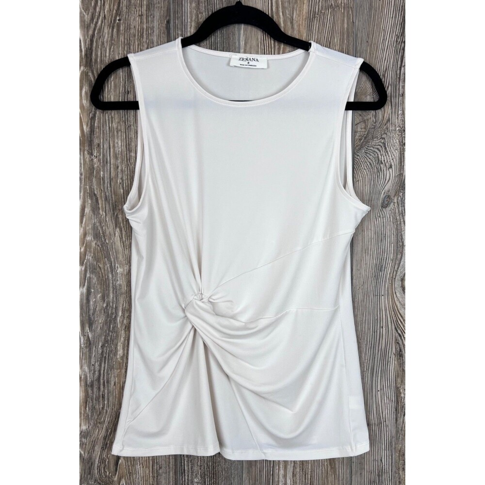 ZENANA Top Knot-Front Sleeveless Front Twist Ivory Size Small Office Career
